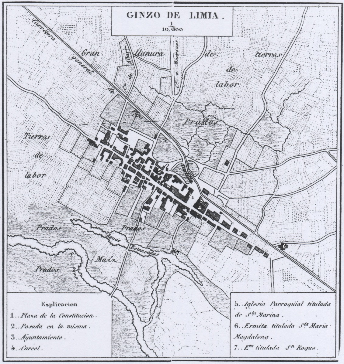 PLANO DE XINZO DE LIMIA (1856) DE SÁENZ DIEZ.