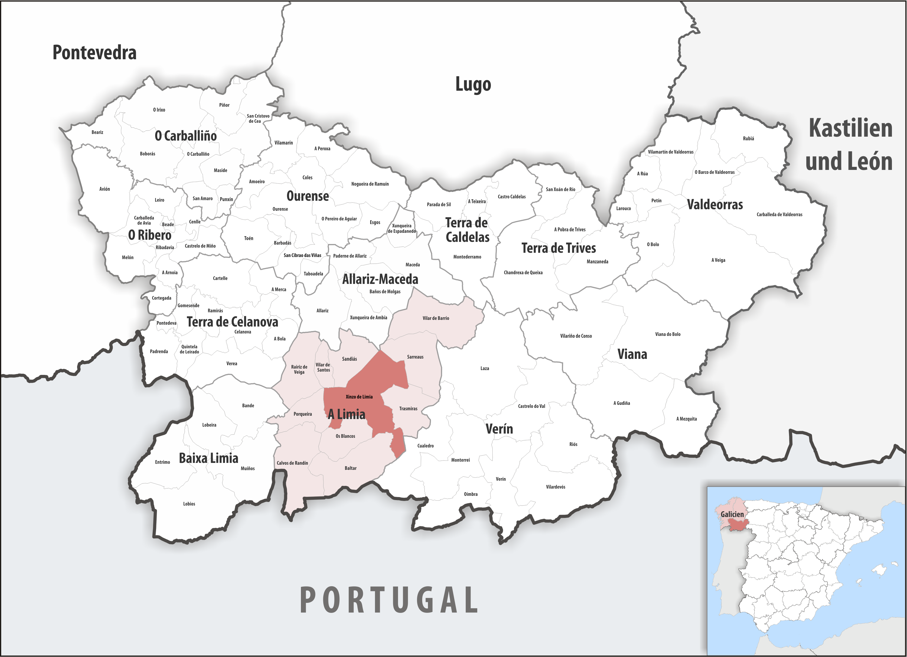 Mapa da comarca da Limia