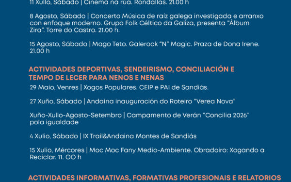 Sandiás abre o verán cultural cunha programación de máis de 43 actividades para todos os públicos