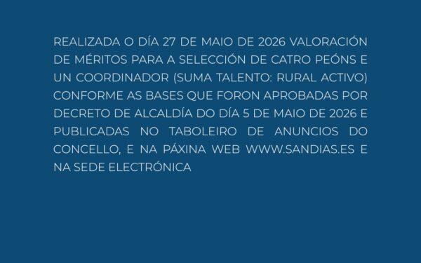 Valoración de méritos para a selección de catro peóns e uncoordinador (Suma talento: Rural activo)