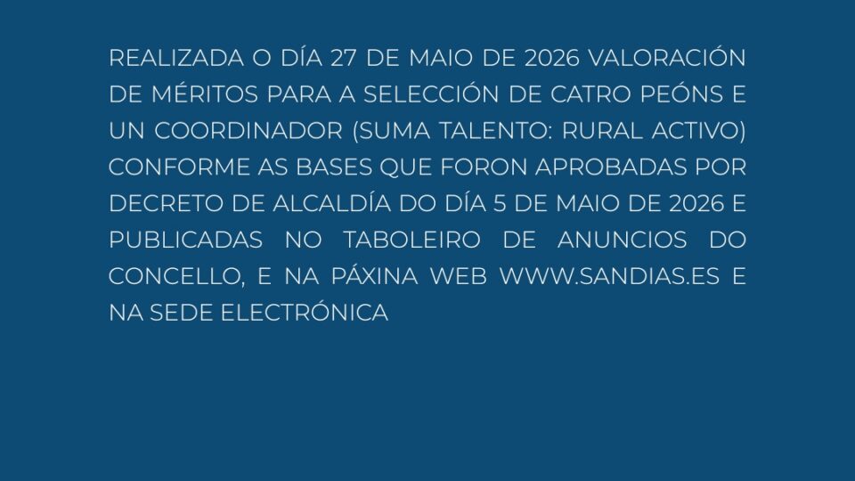 Valoración de méritos para a selección de catro peóns e uncoordinador (Suma talento: Rural activo)