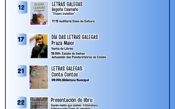 Xinzo celebra as Letras Galegas con catro citas centrais de literatura e tradición