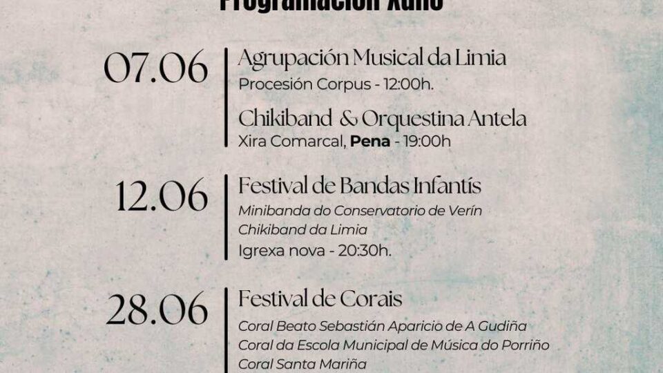 Programación musical da Agrupación Musical da Limia para o mes de xuño
