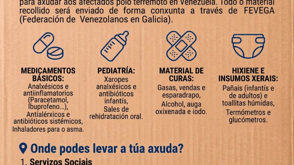 Xinzo de Limia organiza unha recollida solidaria de medicamentos para os afectados polo terremoto en Venezuela