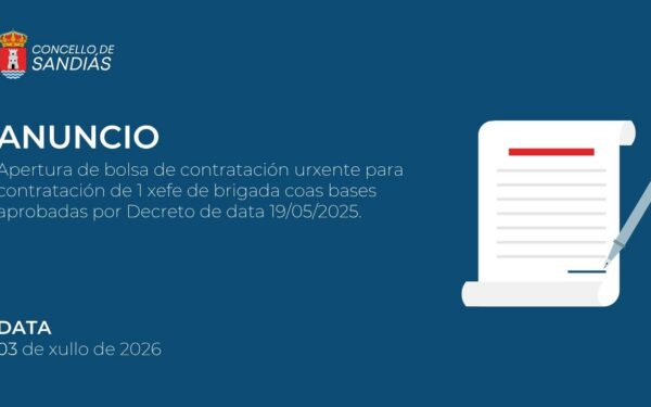 Apertura de bolsa de contratación urxente para contratación de 1 xefe de brigada