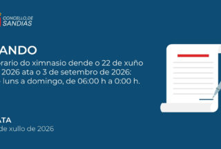 BANDO: Horario do ximnasio dende o 22 de xuño de 2026 ata o 3 de setembro de 2026
