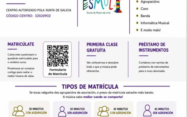 Abre o prazo de matrícula na Escola de Música da Limia