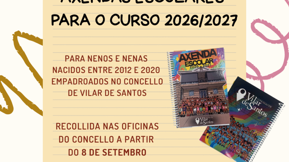 Axendas escolares gratuítas para o curso 2026/2027
