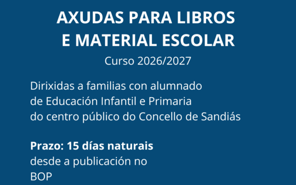 Axudas para libros e material escolar no curso 2026/2027