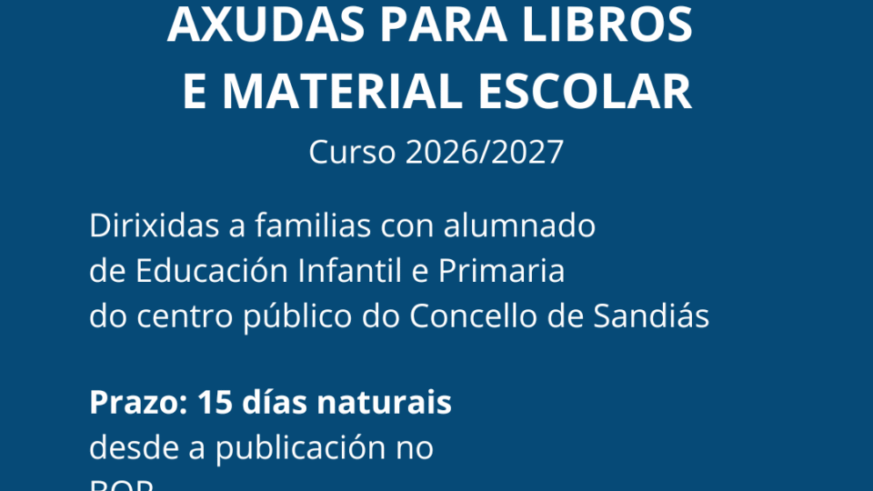 Axudas para libros e material escolar no curso 2026/2027